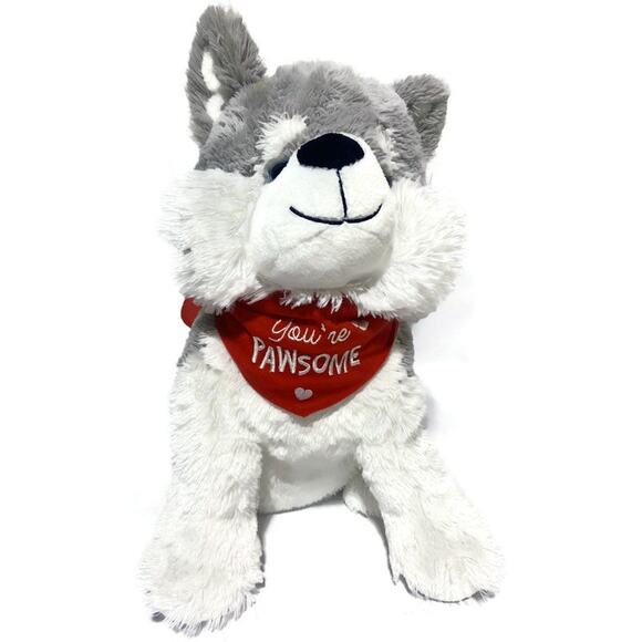 Husky Dog Plush Stuffed Animal Lot of Two Gray and White 16 and 12 Inches Tall - Picture 5 of 10